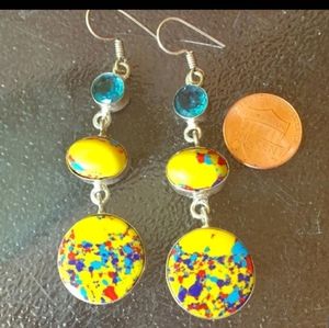 Yellow and blue sterling silver earrings.